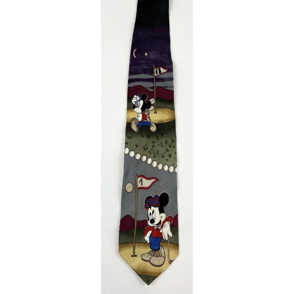 Disney Necktie Mickey Mouse Minnie Mouse Golf Themed 100% Silk Mickey Unlimited